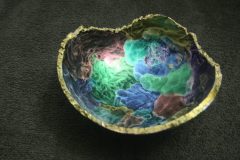 SOLD Item #C211  Incadescent colours Natural Edge Maple Bowl. 3 1/2" H X 7 3/4" W $50.00